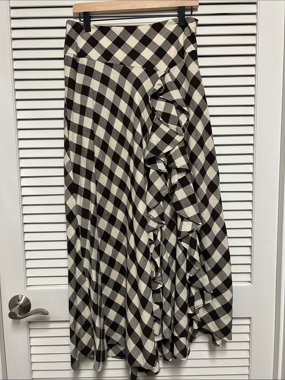 Lauren Ralph Lauren Brown and Cream Gingham Ruffle Maxi Skirt
